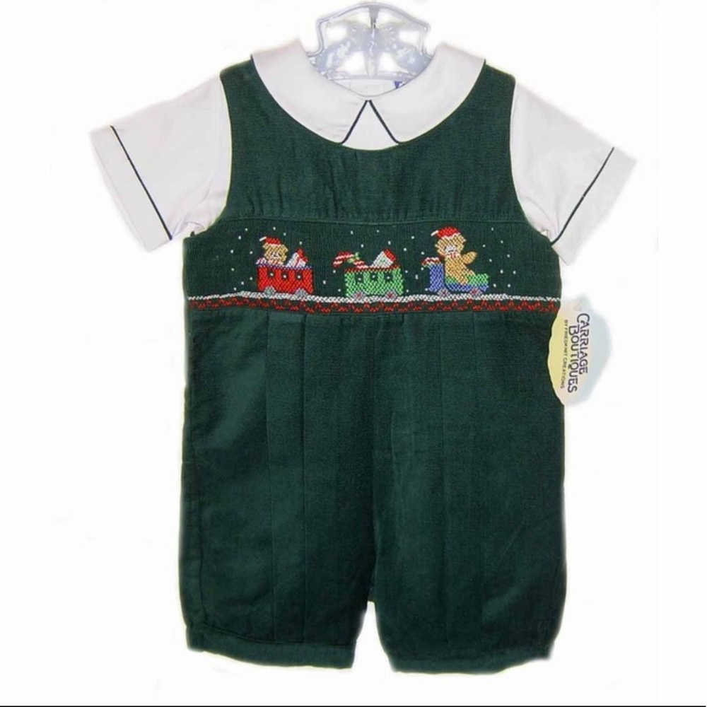 Carriage boutique boys Christmas bubble romper